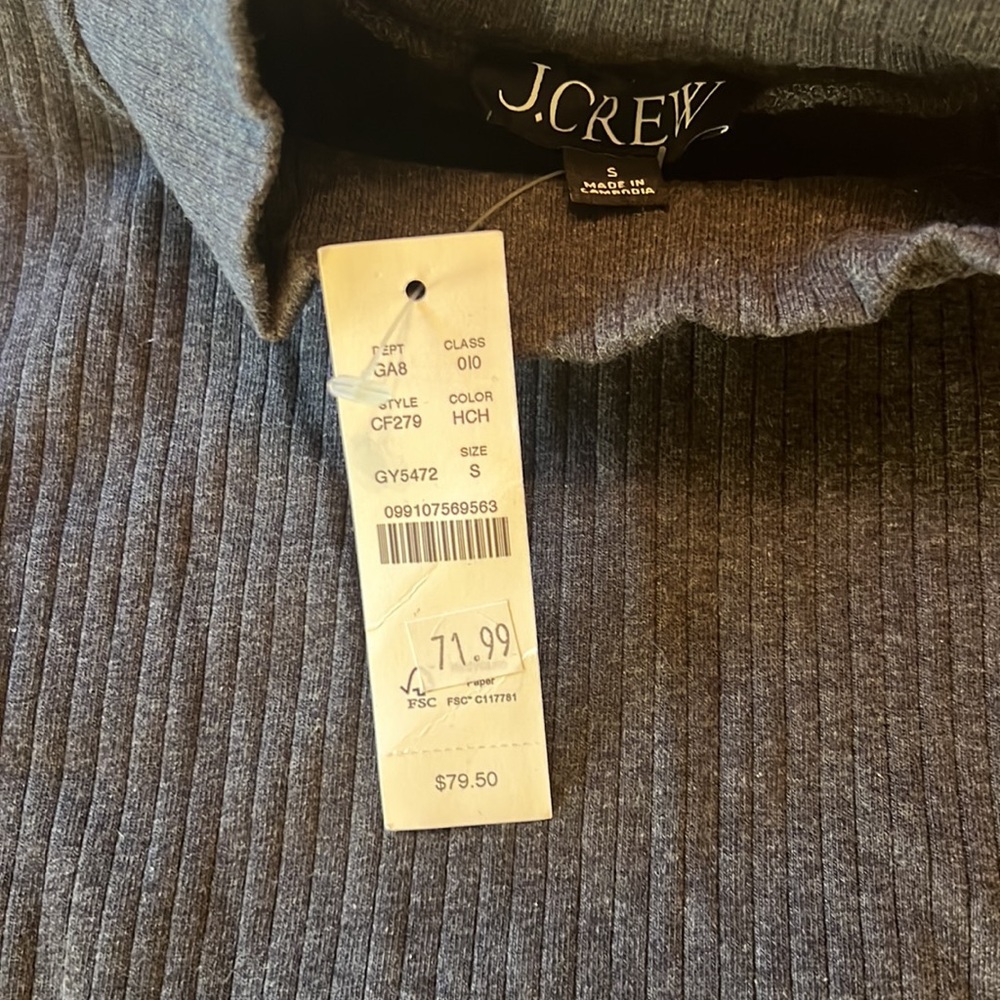 NWT J.Crew Premium Rib Turtleneck Long Sleeve Top Whipstitch Trim Grey flaw - Picture 7 of 8